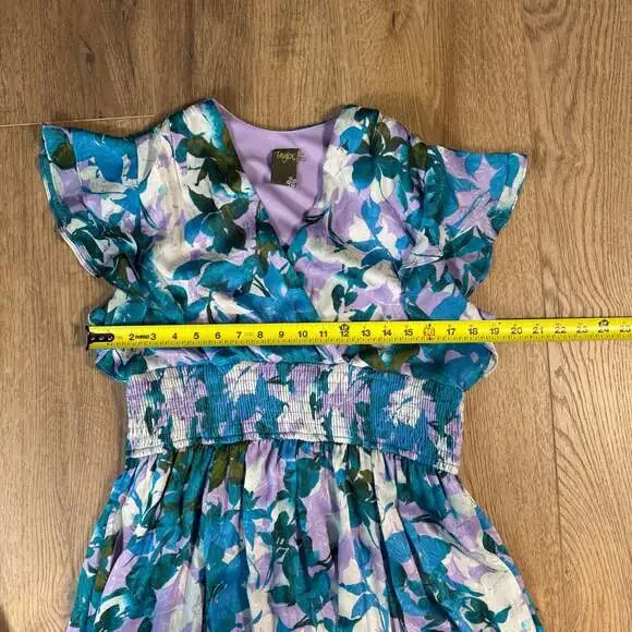 Taylor Blue Floral Jacquard Maxi Dress Size 12 Flutter Sleeve V-Neck - Picture 6 of 9